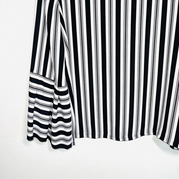 LOFT White & Black Striped Bell Sleeve Blouse Large Women’s - Picture 4 of 11